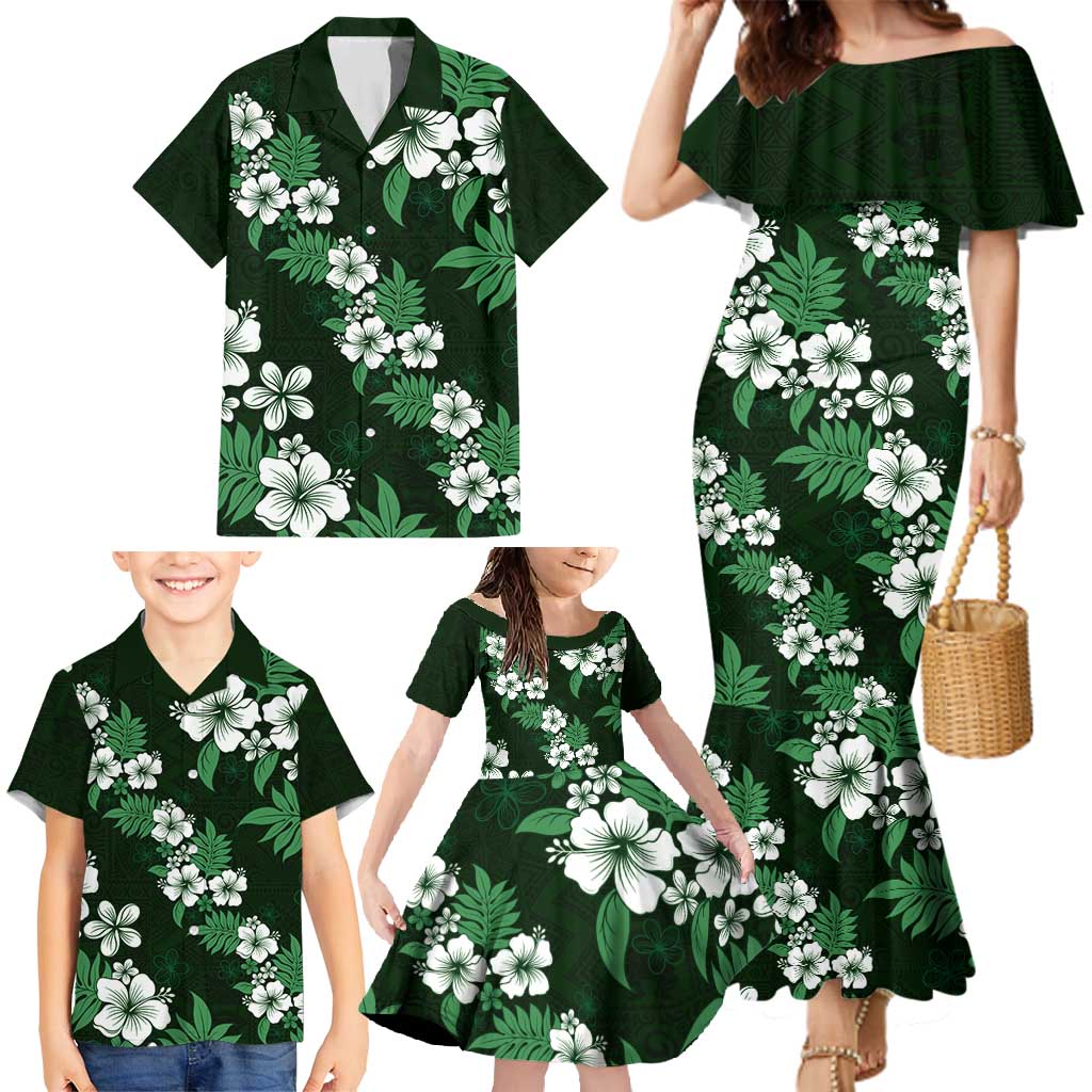 Hawaiian Hibiscus Tribal Floral Green Family Matching Mermaid Dress and Hawaiian Shirt Polynesian Tapa Pattern LT01 - Polynesian Pride