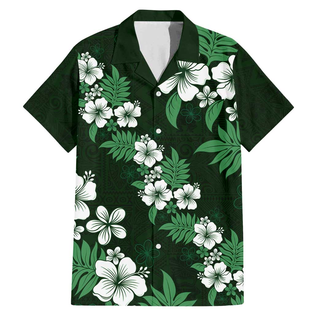 Hawaiian Hibiscus Tribal Floral Green Family Matching Mermaid Dress and Hawaiian Shirt Polynesian Tapa Pattern LT01 Dad's Shirt - Short Sleeve Green - Polynesian Pride
