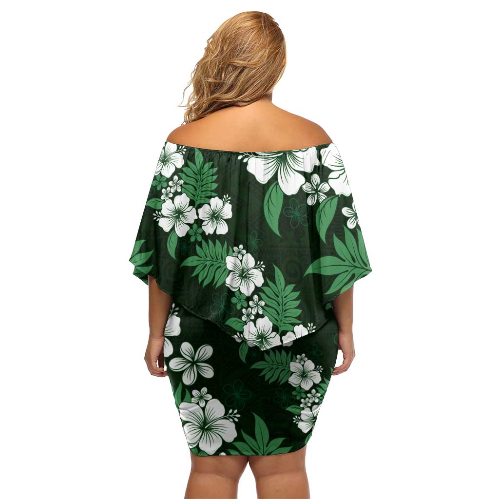 Hawaiian Hibiscus Tribal Floral Green Family Matching Off Shoulder Short Dress and Hawaiian Shirt Polynesian Tapa Pattern LT01 - Polynesian Pride