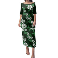 Hawaiian Hibiscus Tribal Floral Green Family Matching Puletasi and Hawaiian Shirt Polynesian Tapa Pattern LT01 Mom's Dress Green - Polynesian Pride