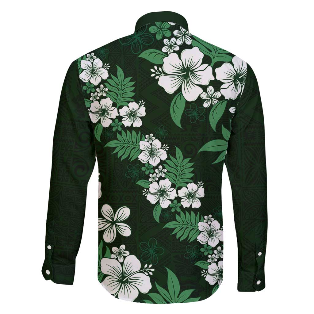Hawaiian Hibiscus Tribal Floral Green Family Matching Short Sleeve Bodycon Dress and Hawaiian Shirt Polynesian Tapa Pattern LT01 - Polynesian Pride