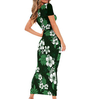Hawaiian Hibiscus Tribal Floral Green Family Matching Short Sleeve Bodycon Dress and Hawaiian Shirt Polynesian Tapa Pattern LT01 - Polynesian Pride