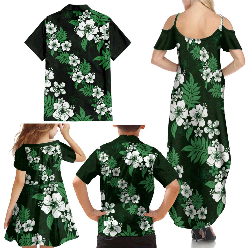 Hawaiian Hibiscus Tribal Floral Green Family Matching Summer Maxi Dress and Hawaiian Shirt Polynesian Tapa Pattern LT01 - Polynesian Pride