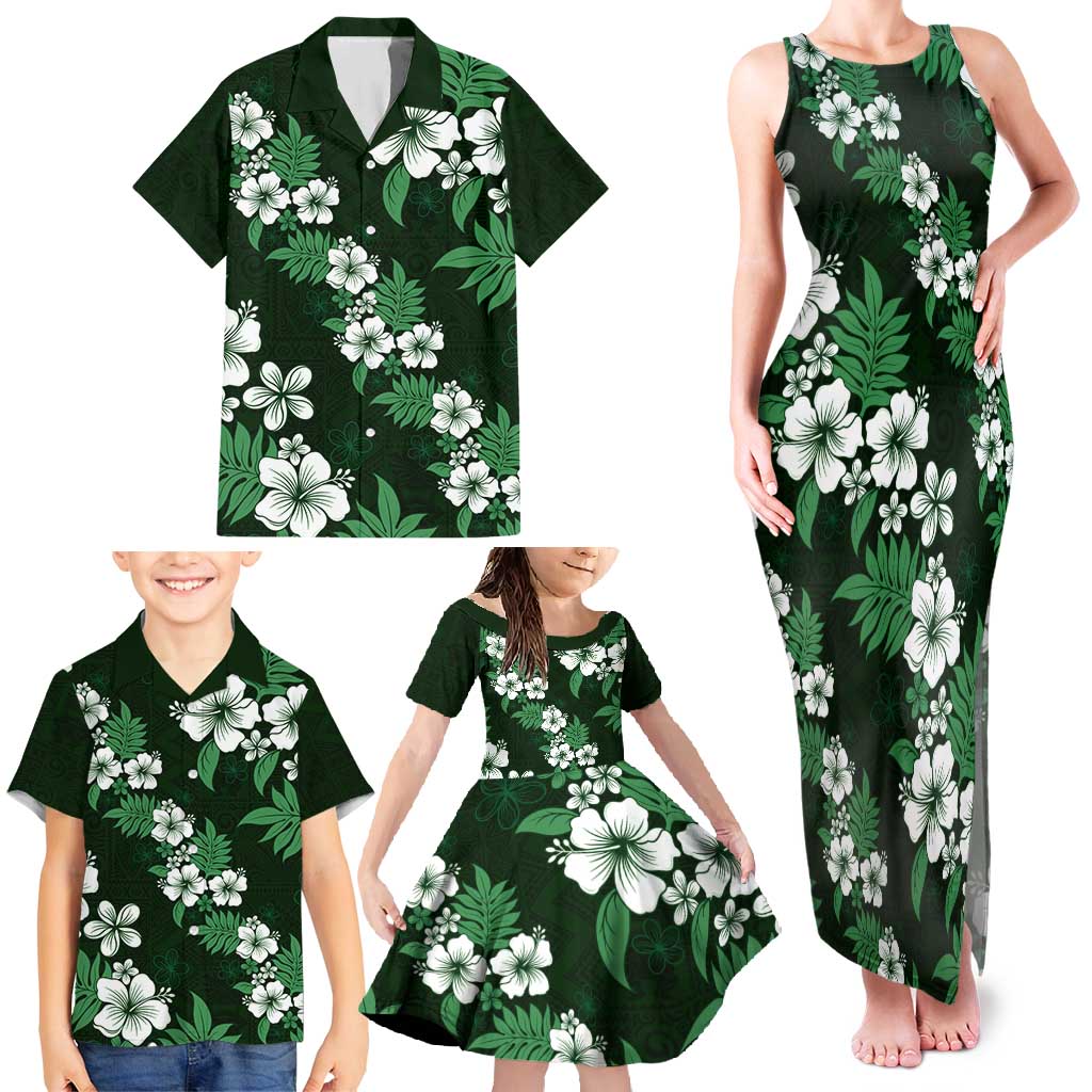 Hawaiian Hibiscus Tribal Floral Green Family Matching Tank Maxi Dress and Hawaiian Shirt Polynesian Tapa Pattern LT01 - Polynesian Pride