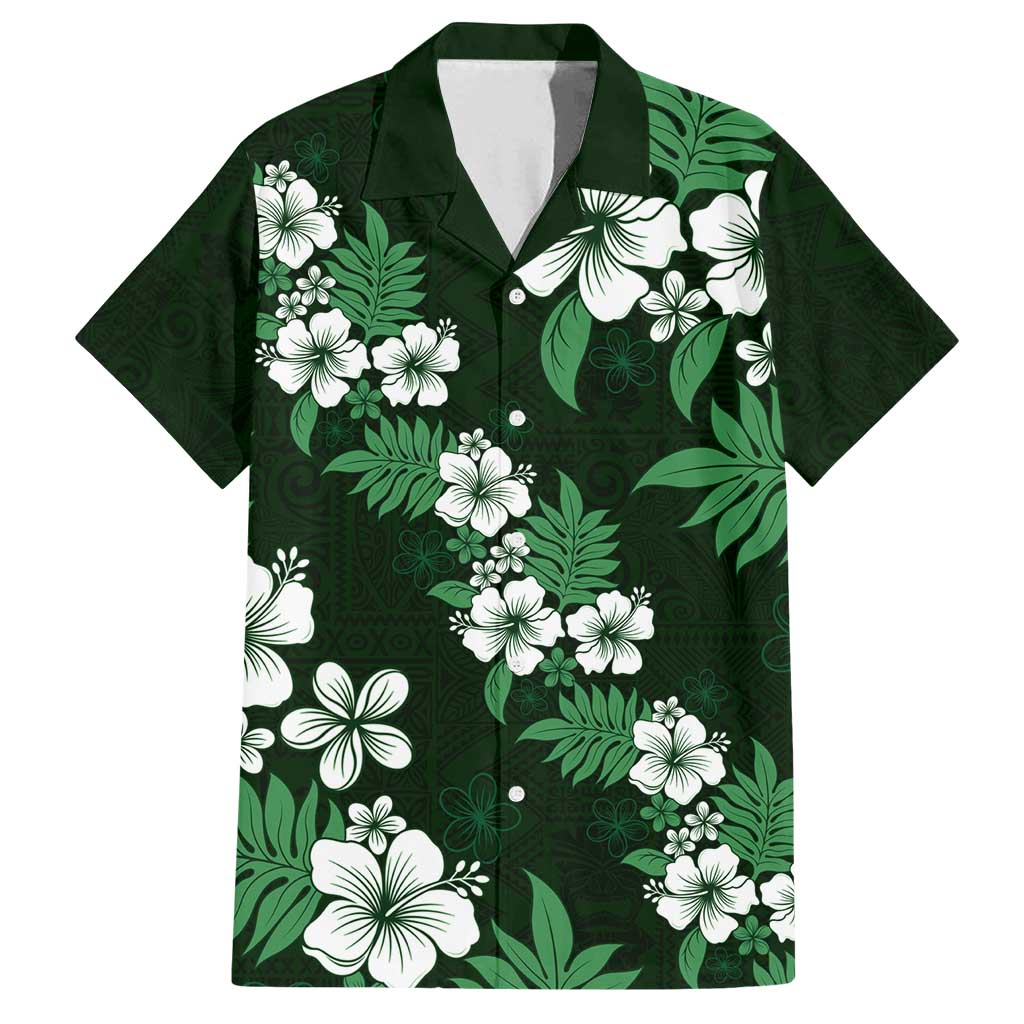 Hawaiian Hibiscus Tribal Floral Green Family Matching Tank Maxi Dress and Hawaiian Shirt Polynesian Tapa Pattern LT01 Dad's Shirt - Short Sleeve Green - Polynesian Pride