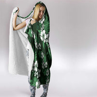 Hawaiian Hibiscus Tribal Floral Green Hooded Blanket Polynesian Tapa Pattern - Polynesian Pride