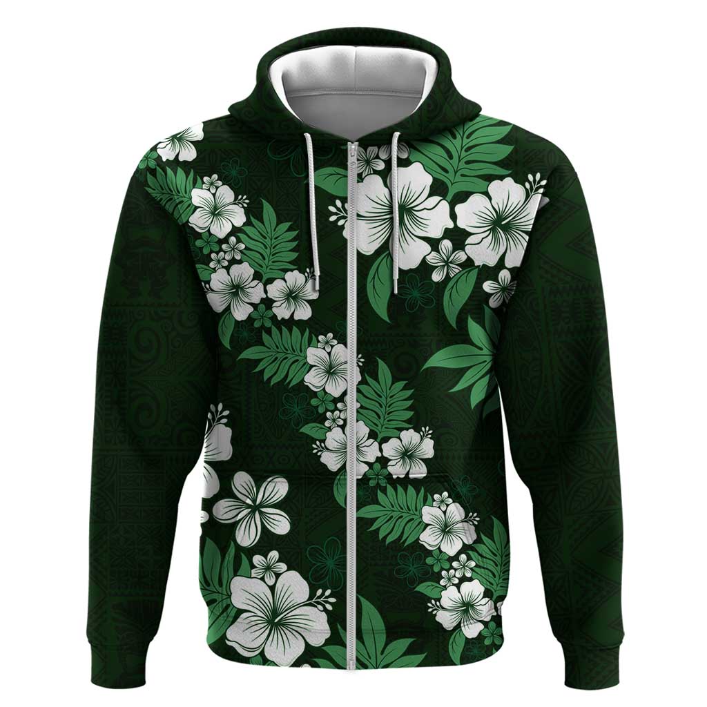 Hawaiian Hibiscus Tribal Floral Green Hoodie Polynesian Tapa Pattern - Polynesian Pride