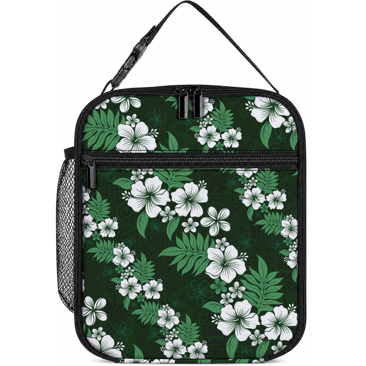 Hawaiian Hibiscus Tribal Floral Green Lunch Bag Polynesian Tapa Pattern LT01 10.2 × 8.3 × 4.3 inch Green - Polynesian Pride