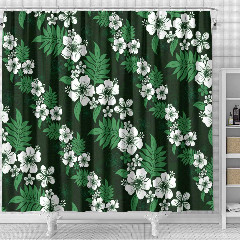 Hawaiian Hibiscus Tribal Floral Green Shower Curtain Polynesian Tapa Pattern - Polynesian Pride