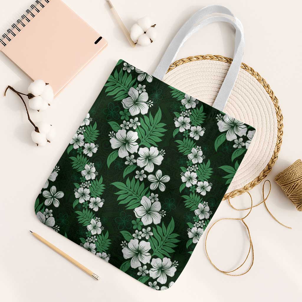 Hawaiian Hibiscus Tribal Floral Green Tote Bag Polynesian Tapa Pattern - Polynesian Pride