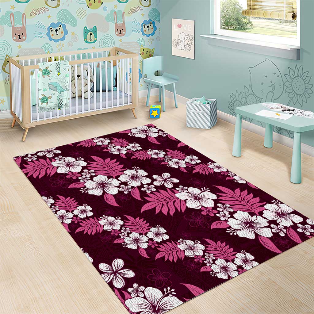 Hawaiian Hibiscus Tribal Floral Pink Area Rug Polynesian Tapa Pattern - Polynesian Pride