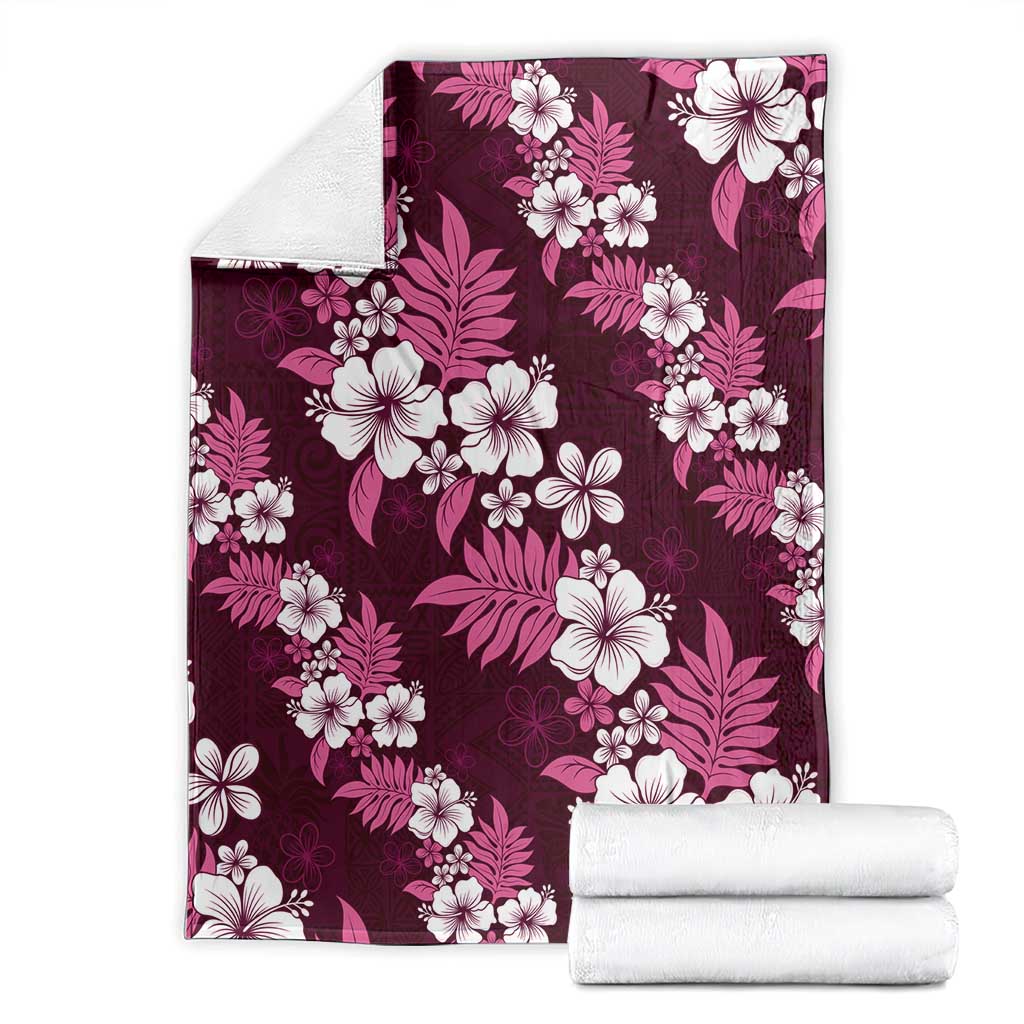 Hawaiian Hibiscus Tribal Floral Pink Blanket Polynesian Tapa Pattern - Polynesian Pride