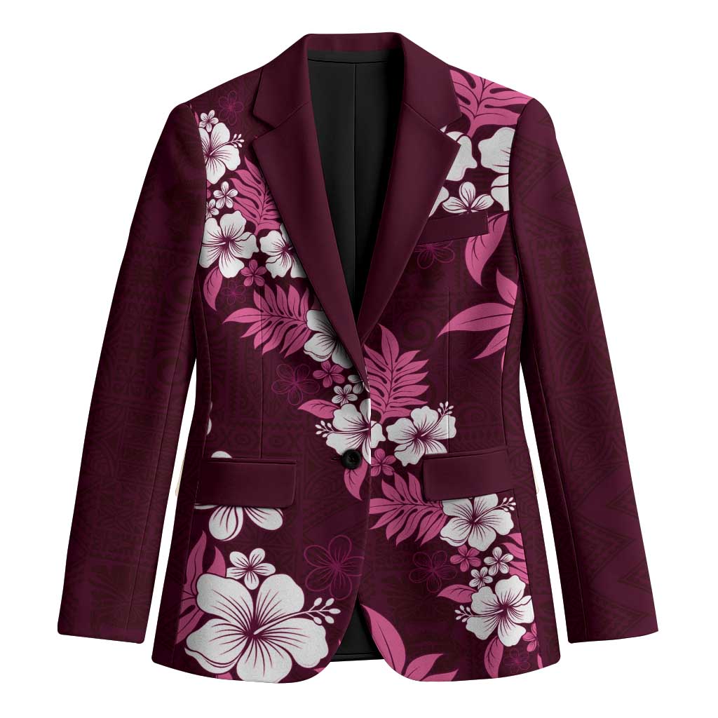 Hawaiian Hibiscus Tribal Floral Pink Blazer Polynesian Tapa Pattern - Polynesian Pride