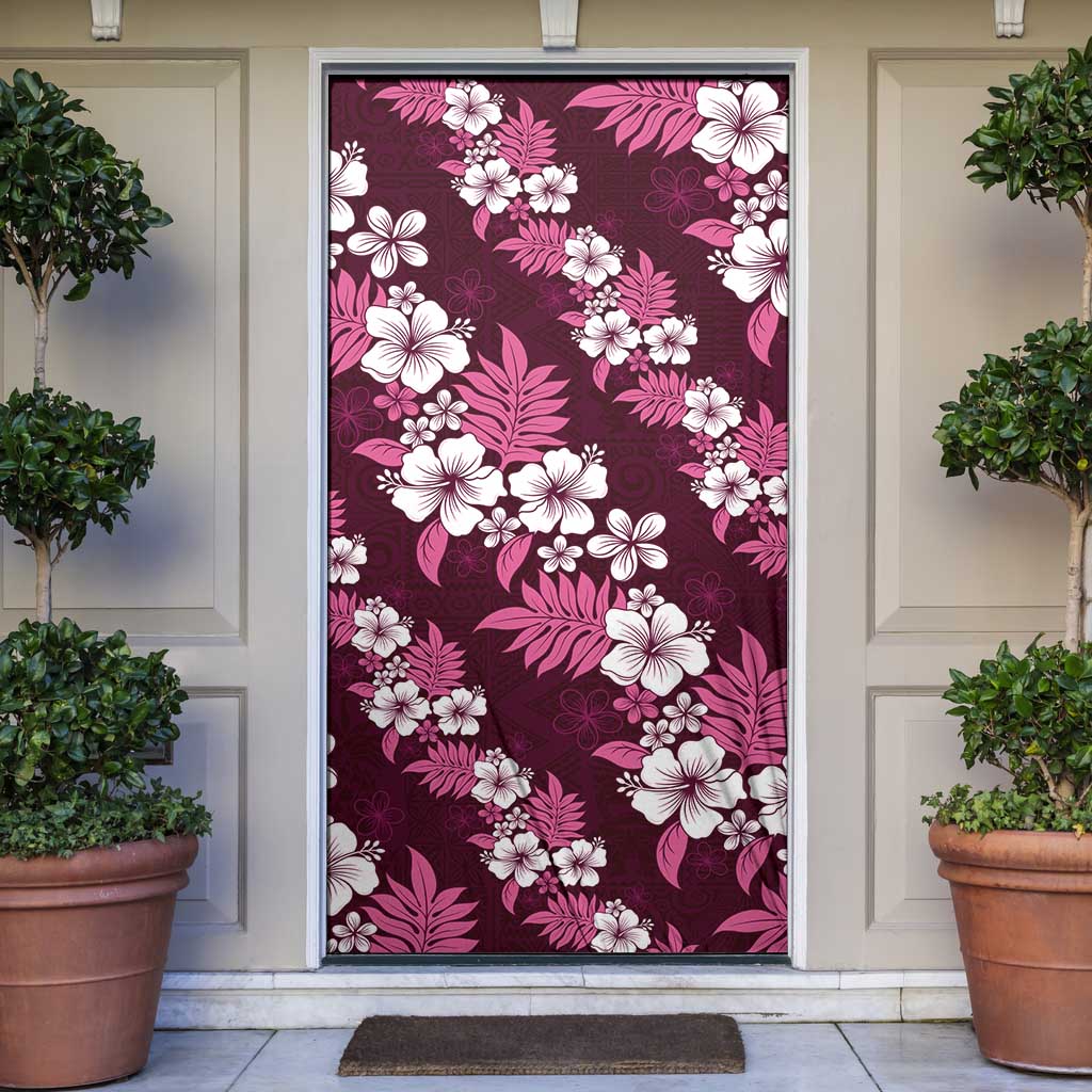 Hawaiian Hibiscus Tribal Floral Pink Door Cover Polynesian Tapa Pattern LT01 Pink - Polynesian Pride