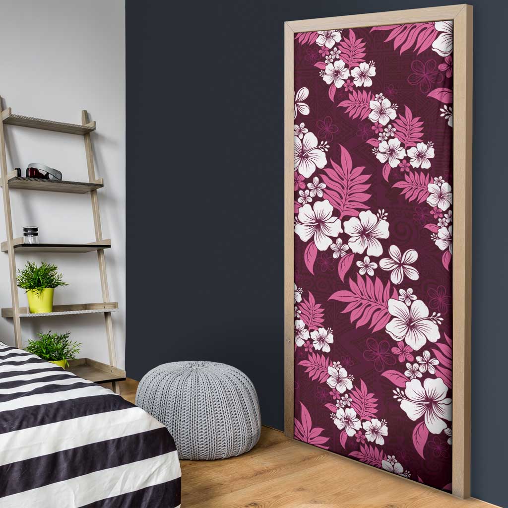 Hawaiian Hibiscus Tribal Floral Pink Door Cover Polynesian Tapa Pattern LT01 - Polynesian Pride