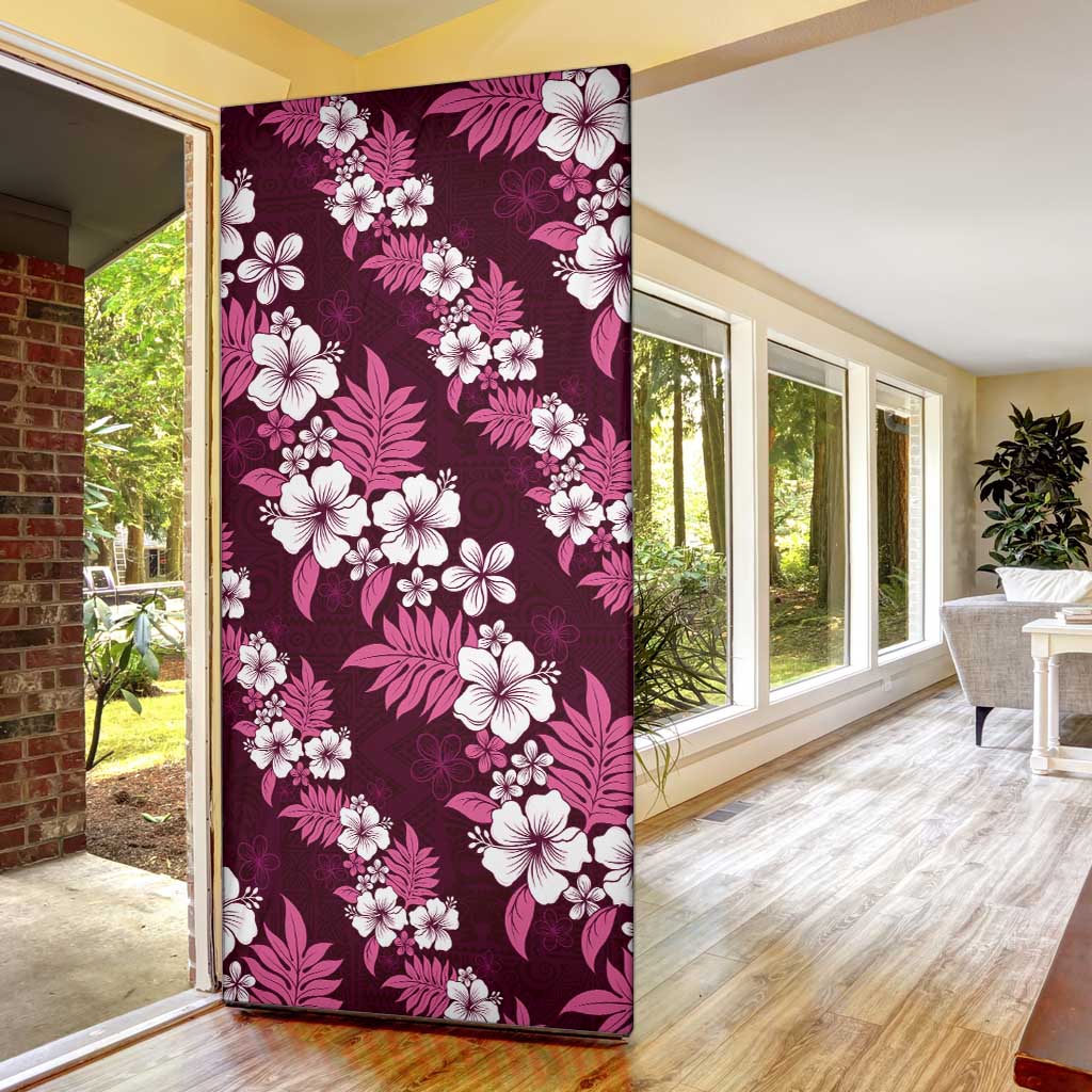 Hawaiian Hibiscus Tribal Floral Pink Door Cover Polynesian Tapa Pattern LT01 - Polynesian Pride