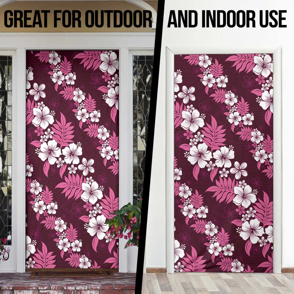 Hawaiian Hibiscus Tribal Floral Pink Door Cover Polynesian Tapa Pattern LT01 - Polynesian Pride