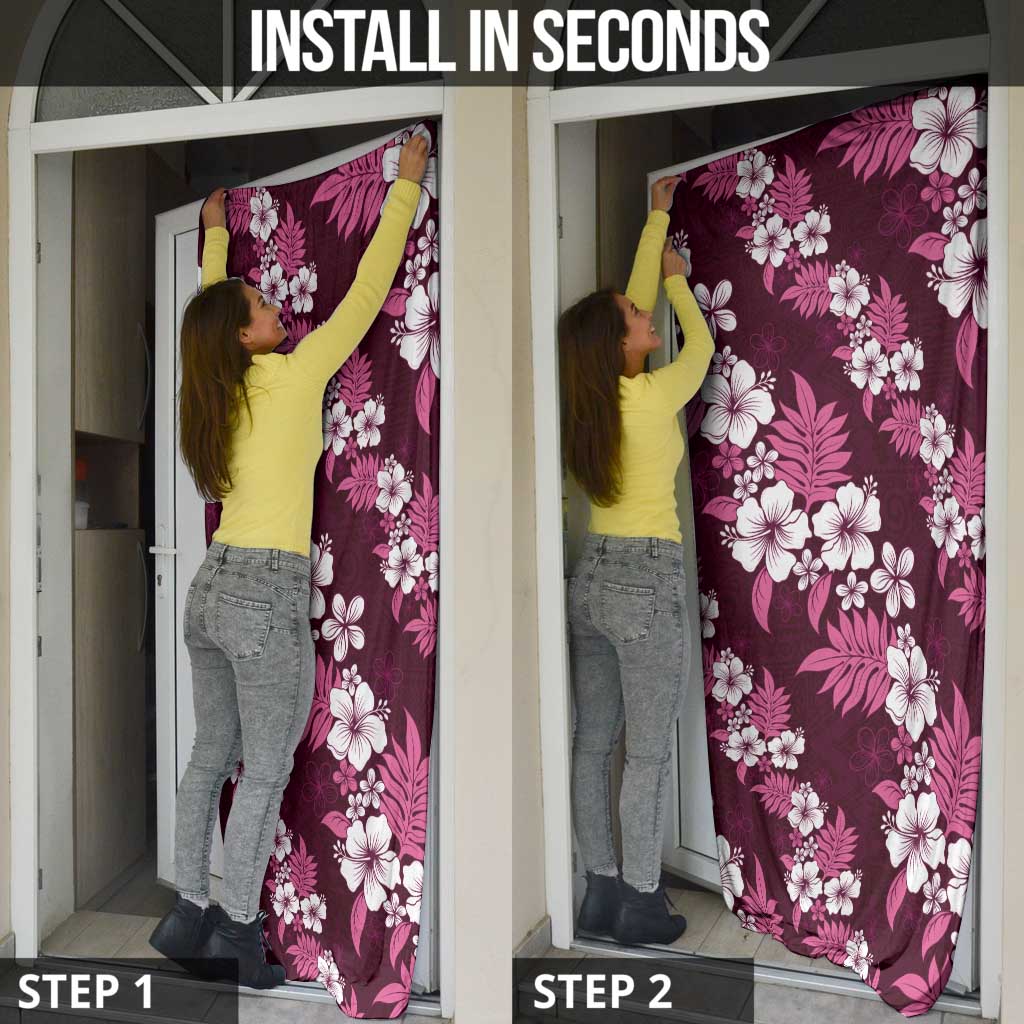 Hawaiian Hibiscus Tribal Floral Pink Door Cover Polynesian Tapa Pattern LT01 - Polynesian Pride