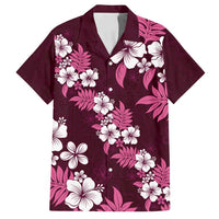 Hawaiian Hibiscus Tribal Floral Pink Family Matching Long Sleeve Bodycon Dress and Hawaiian Shirt Polynesian Tapa Pattern LT01 Dad's Shirt - Short Sleeve Pink - Polynesian Pride