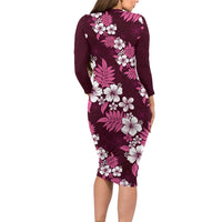 Hawaiian Hibiscus Tribal Floral Pink Family Matching Long Sleeve Bodycon Dress and Hawaiian Shirt Polynesian Tapa Pattern LT01 - Polynesian Pride