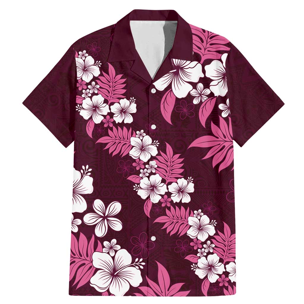 Hawaiian Hibiscus Tribal Floral Pink Family Matching Mermaid Dress and Hawaiian Shirt Polynesian Tapa Pattern LT01 Dad's Shirt - Short Sleeve Pink - Polynesian Pride