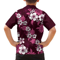 Hawaiian Hibiscus Tribal Floral Pink Family Matching Off The Shoulder Long Sleeve Dress and Hawaiian Shirt Polynesian Tapa Pattern LT01 - Polynesian Pride
