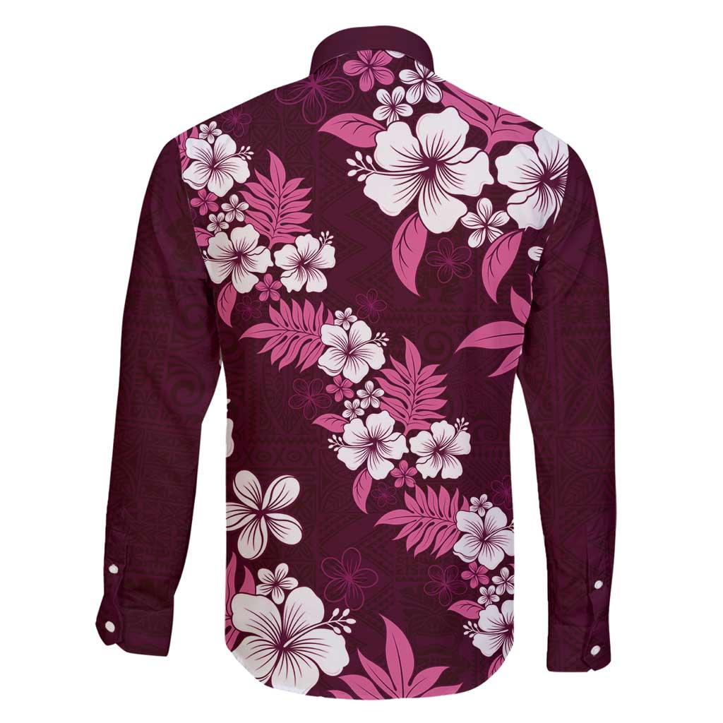 Hawaiian Hibiscus Tribal Floral Pink Family Matching Off Shoulder Maxi Dress and Hawaiian Shirt Polynesian Tapa Pattern LT01 - Polynesian Pride