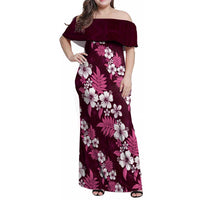 Hawaiian Hibiscus Tribal Floral Pink Family Matching Off Shoulder Maxi Dress and Hawaiian Shirt Polynesian Tapa Pattern LT01 Mom's Dress Pink - Polynesian Pride