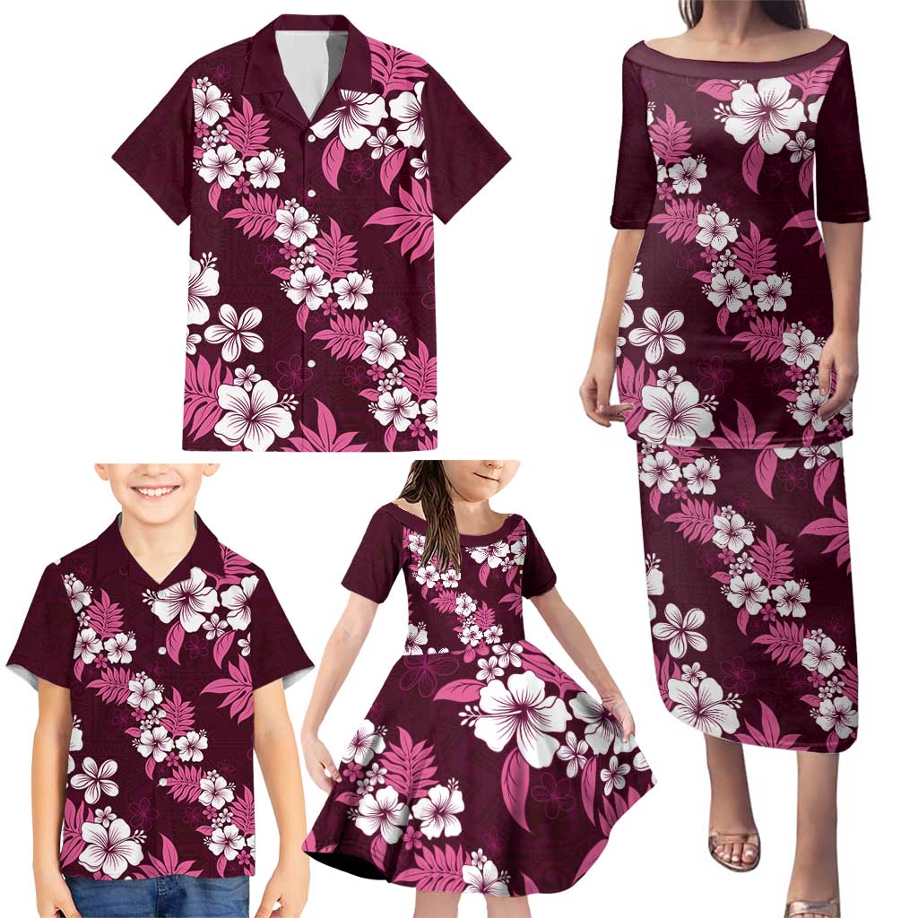 Hawaiian Hibiscus Tribal Floral Pink Family Matching Puletasi and Hawaiian Shirt Polynesian Tapa Pattern LT01 - Polynesian Pride