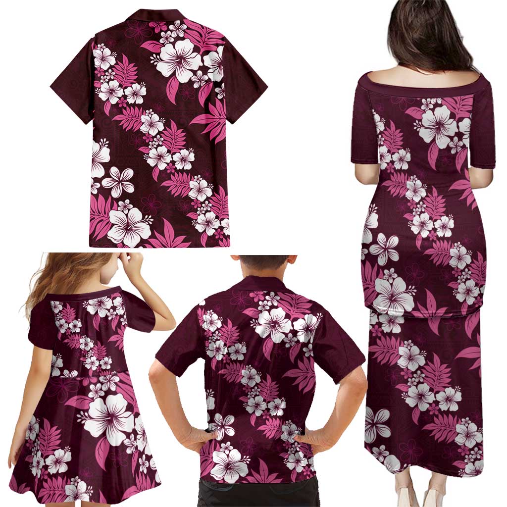 Hawaiian Hibiscus Tribal Floral Pink Family Matching Puletasi and Hawaiian Shirt Polynesian Tapa Pattern LT01 - Polynesian Pride