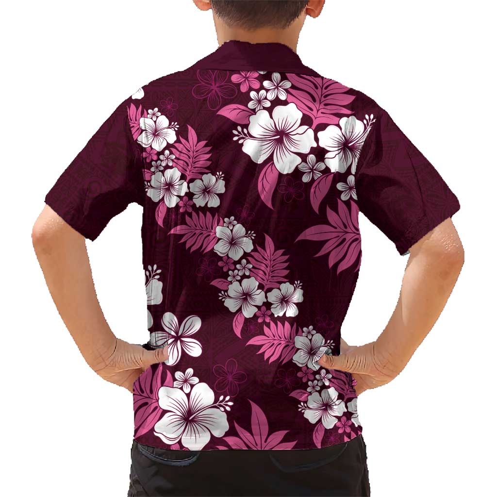 Hawaiian Hibiscus Tribal Floral Pink Family Matching Short Sleeve Bodycon Dress and Hawaiian Shirt Polynesian Tapa Pattern LT01 - Polynesian Pride