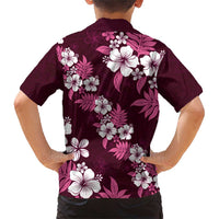 Hawaiian Hibiscus Tribal Floral Pink Family Matching Short Sleeve Bodycon Dress and Hawaiian Shirt Polynesian Tapa Pattern LT01 - Polynesian Pride