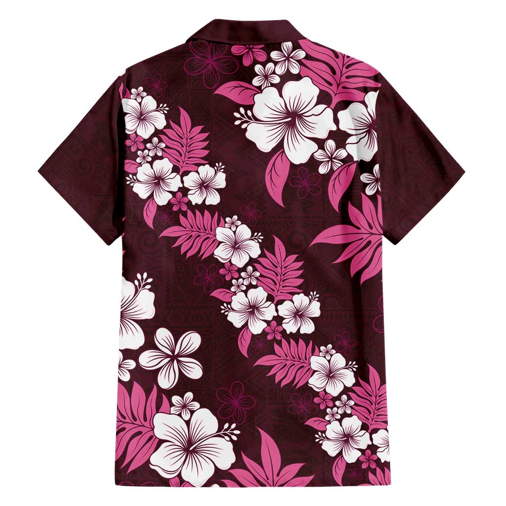Hawaiian Hibiscus Tribal Floral Pink Family Matching Short Sleeve Bodycon Dress and Hawaiian Shirt Polynesian Tapa Pattern LT01 - Polynesian Pride