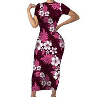 Hawaiian Hibiscus Tribal Floral Pink Family Matching Short Sleeve Bodycon Dress and Hawaiian Shirt Polynesian Tapa Pattern LT01 Mom's Dress Pink - Polynesian Pride
