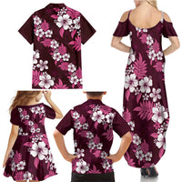 Hawaiian Hibiscus Tribal Floral Pink Family Matching Summer Maxi Dress and Hawaiian Shirt Polynesian Tapa Pattern LT01 - Polynesian Pride