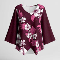 Hawaiian Hibiscus Tribal Floral Pink Kimono Sleeve Blouse Polynesian Tapa Pattern LT01 Female Pink - Polynesian Pride