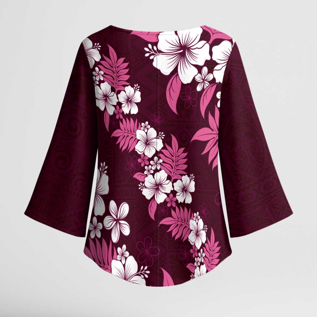 Hawaiian Hibiscus Tribal Floral Pink Kimono Sleeve Blouse Polynesian Tapa Pattern LT01 - Polynesian Pride