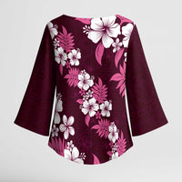Hawaiian Hibiscus Tribal Floral Pink Kimono Sleeve Blouse Polynesian Tapa Pattern LT01 - Polynesian Pride