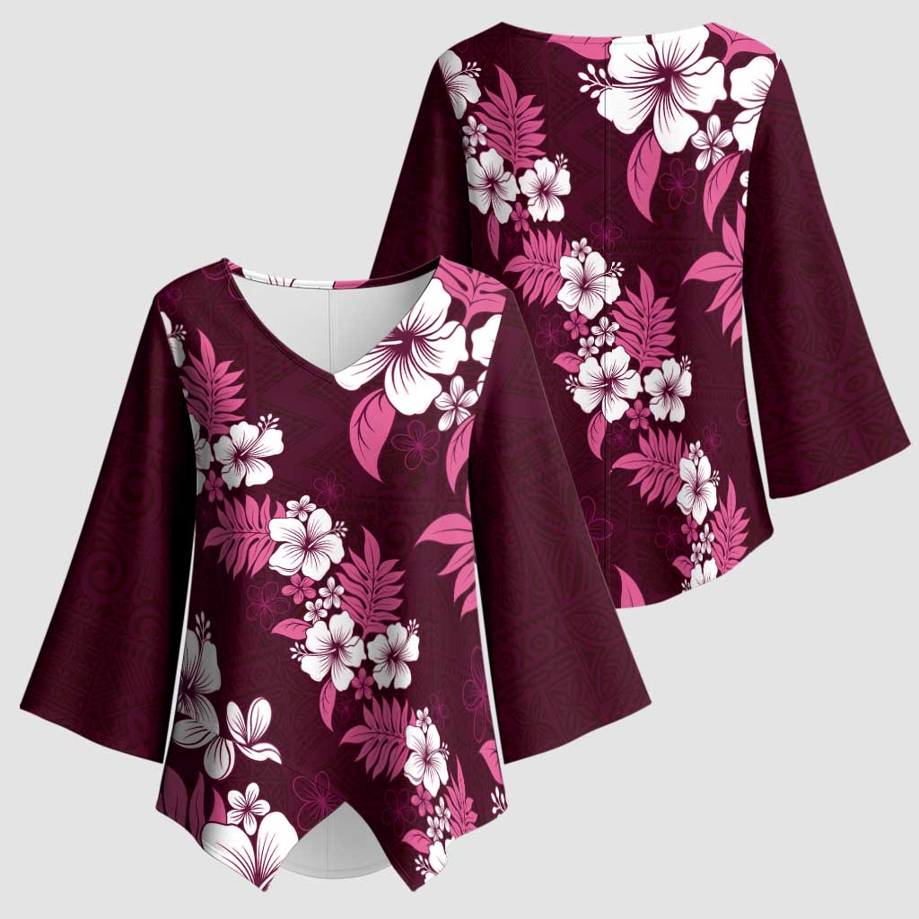 Hawaiian Hibiscus Tribal Floral Pink Kimono Sleeve Blouse Polynesian Tapa Pattern LT01 - Polynesian Pride