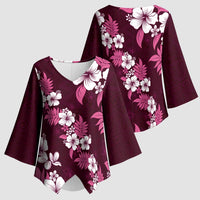Hawaiian Hibiscus Tribal Floral Pink Kimono Sleeve Blouse Polynesian Tapa Pattern LT01 - Polynesian Pride