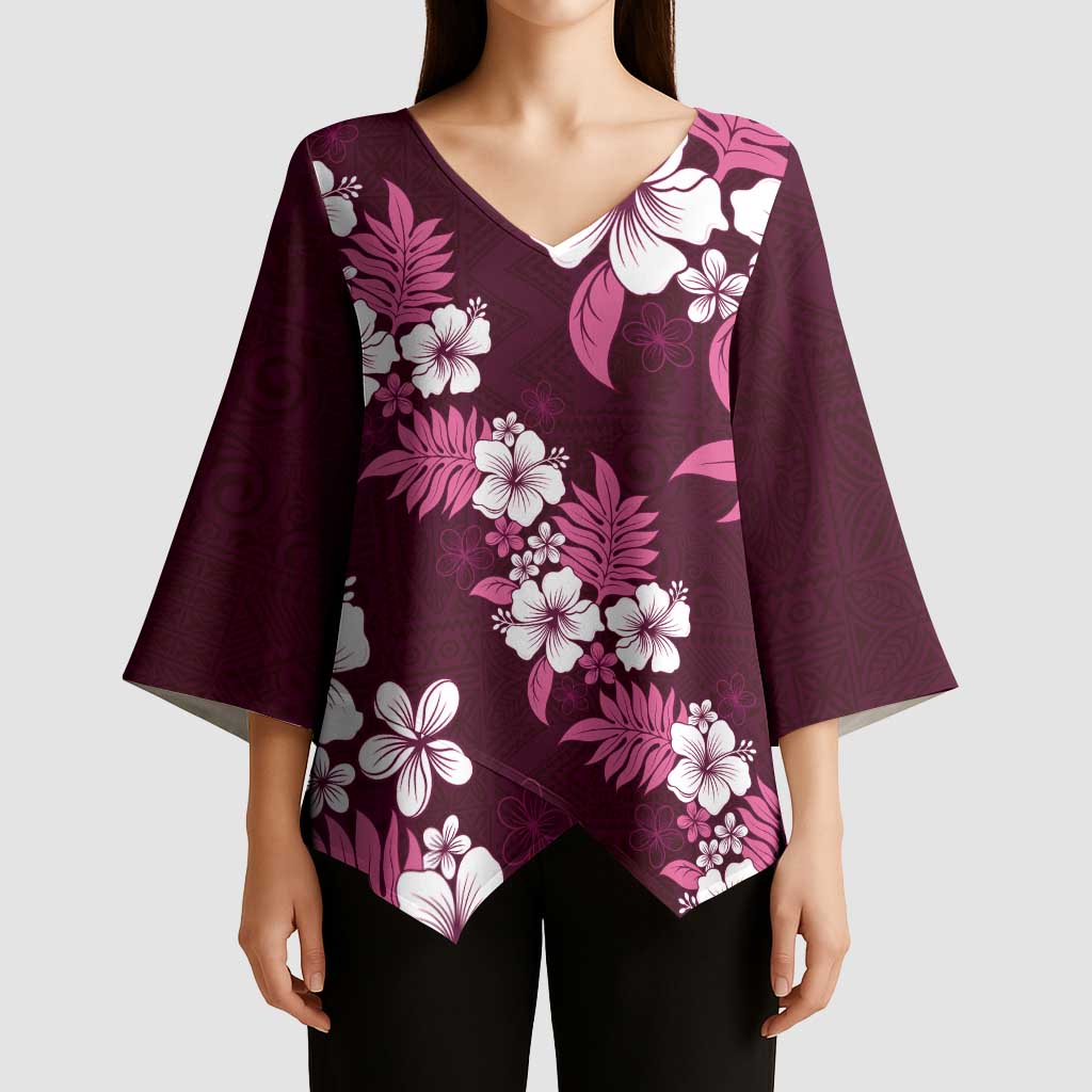 Hawaiian Hibiscus Tribal Floral Pink Kimono Sleeve Blouse Polynesian Tapa Pattern LT01 - Polynesian Pride