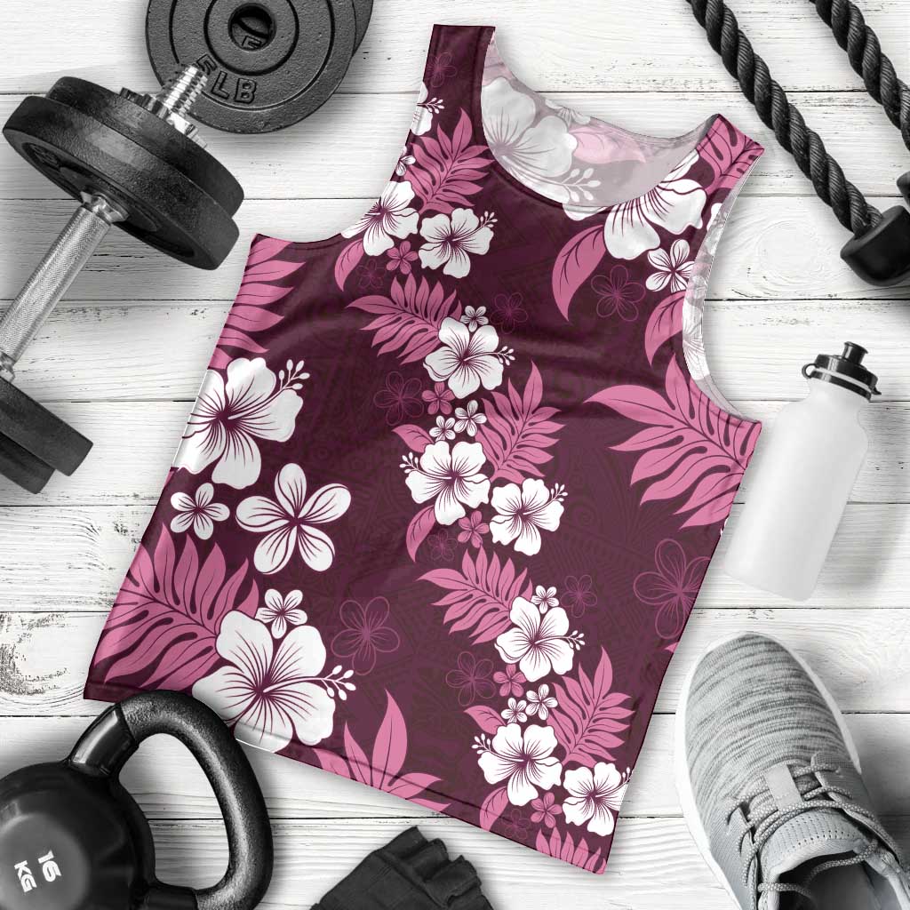 Hawaiian Hibiscus Tribal Floral Pink Men Tank Top Polynesian Tapa Pattern - Polynesian Pride