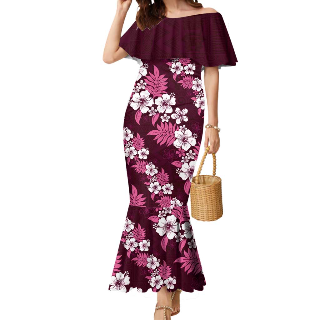 Hawaiian Hibiscus Tribal Floral Pink Mermaid Dress Polynesian Tapa Pattern - Polynesian Pride