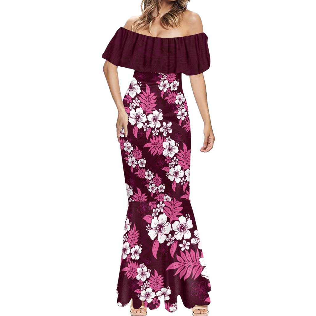 Hawaiian Hibiscus Tribal Floral Pink Mermaid Dress Polynesian Tapa Pattern - Polynesian Pride