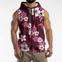 Hawaiian Hibiscus Tribal Floral Pink Sleeveless Zip Hoodie Polynesian Tapa Pattern - Polynesian Pride
