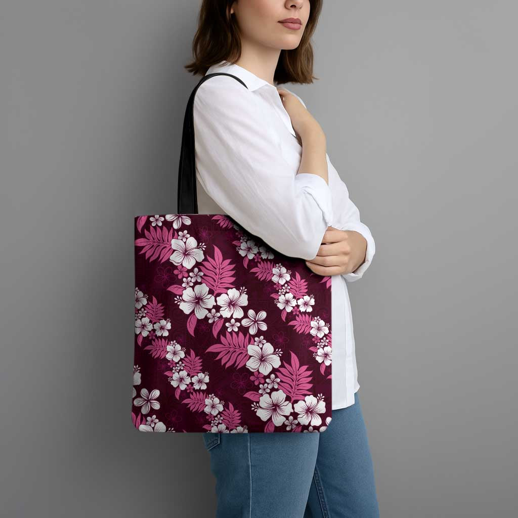 Hawaiian Hibiscus Tribal Floral Pink Tote Bag Polynesian Tapa Pattern - Polynesian Pride