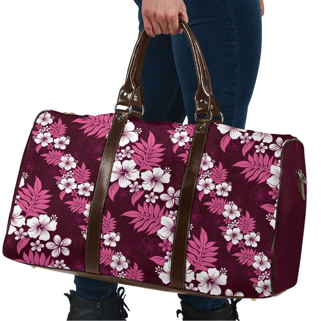 Hawaiian Hibiscus Tribal Floral Pink Travel Bag Polynesian Tapa Pattern - Polynesian Pride
