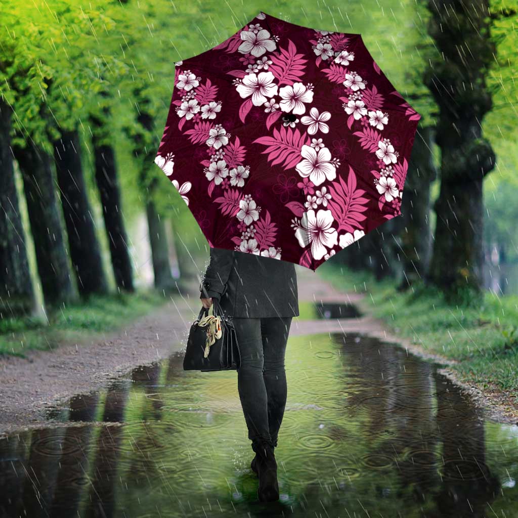 Hawaiian Hibiscus Tribal Floral Pink Umbrella Polynesian Tapa Pattern - Polynesian Pride