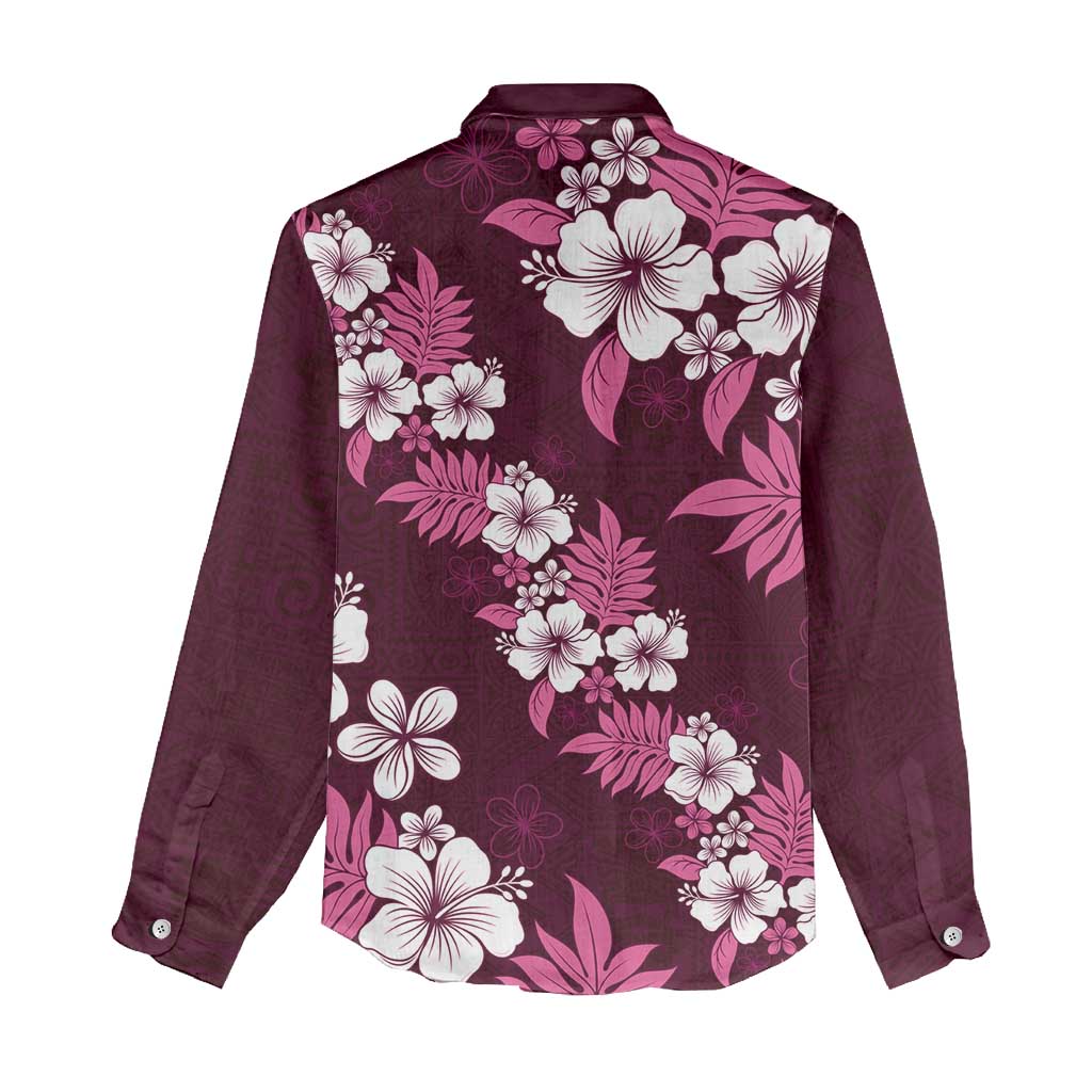 Hawaiian Hibiscus Tribal Floral Pink Women Casual Shirt Polynesian Tapa Pattern - Polynesian Pride