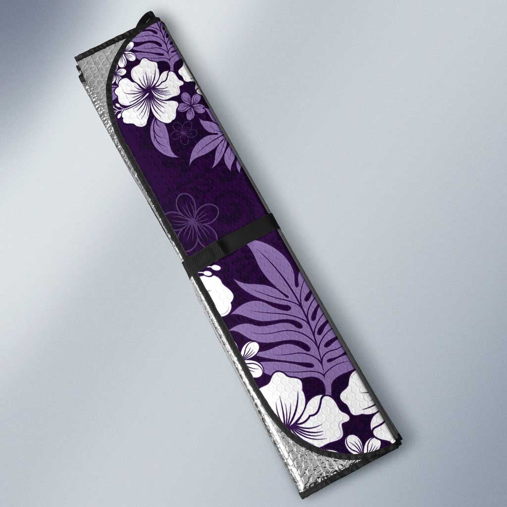 Hawaiian Hibiscus Tribal Floral Purple Auto Sun Shade Polynesian Tapa Pattern - Polynesian Pride